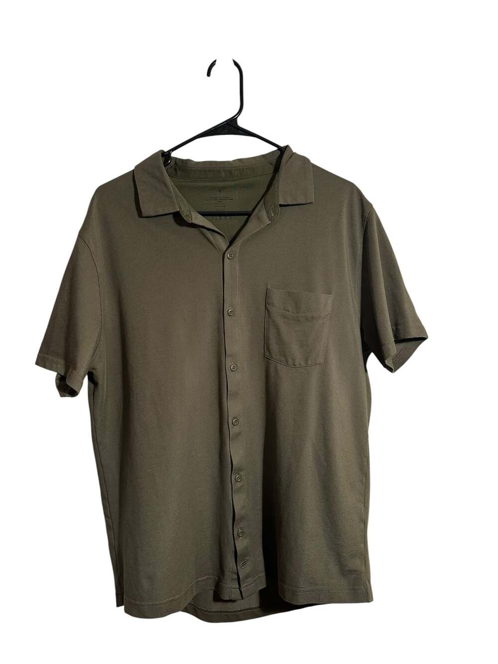 Fabletics Men's Olive Green Short Sleeve Button-Down Polo Shirt